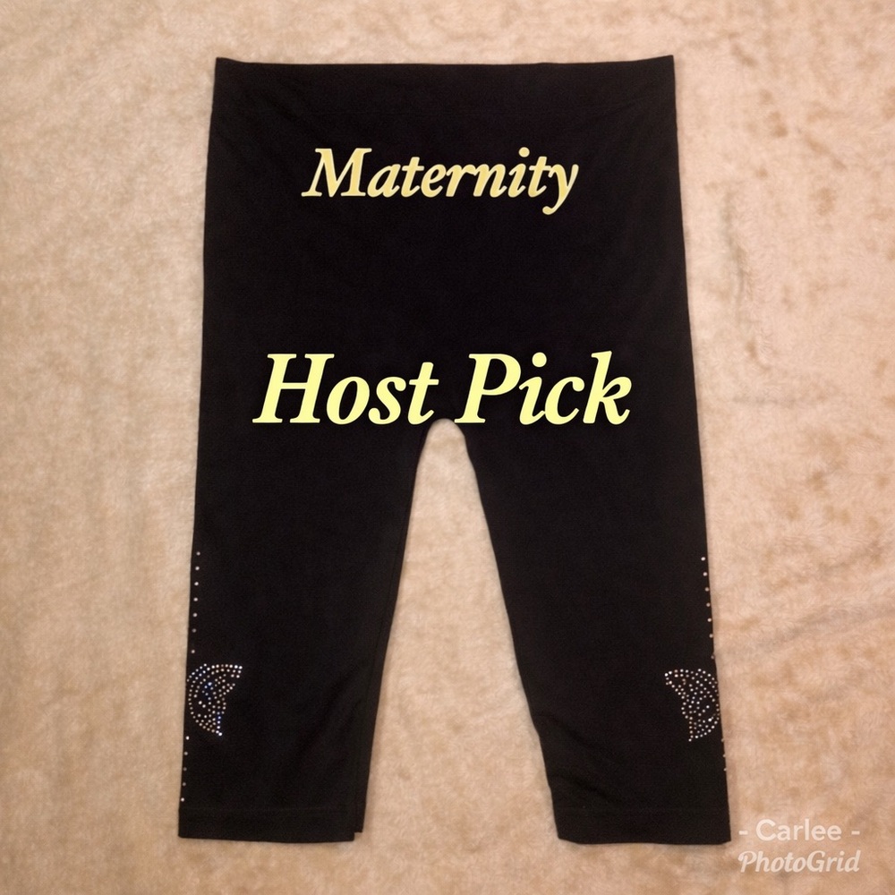 Maternity Capri Leggings | Black w/ Subtle Bling | Host Pick